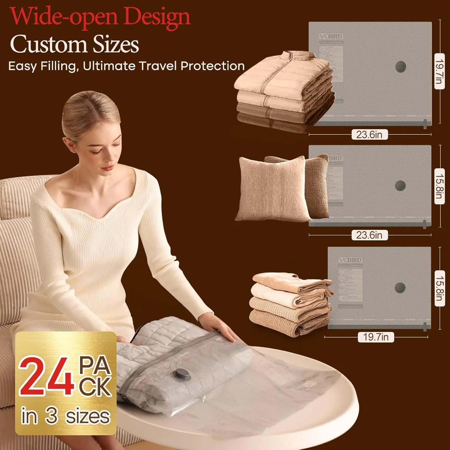 24 عبوة من أكياس الختم المكنسة الكهربائية القابلة لإعادة الشحن لملابس السفر، وتوفير مساحة ضغط الأمتعة #3