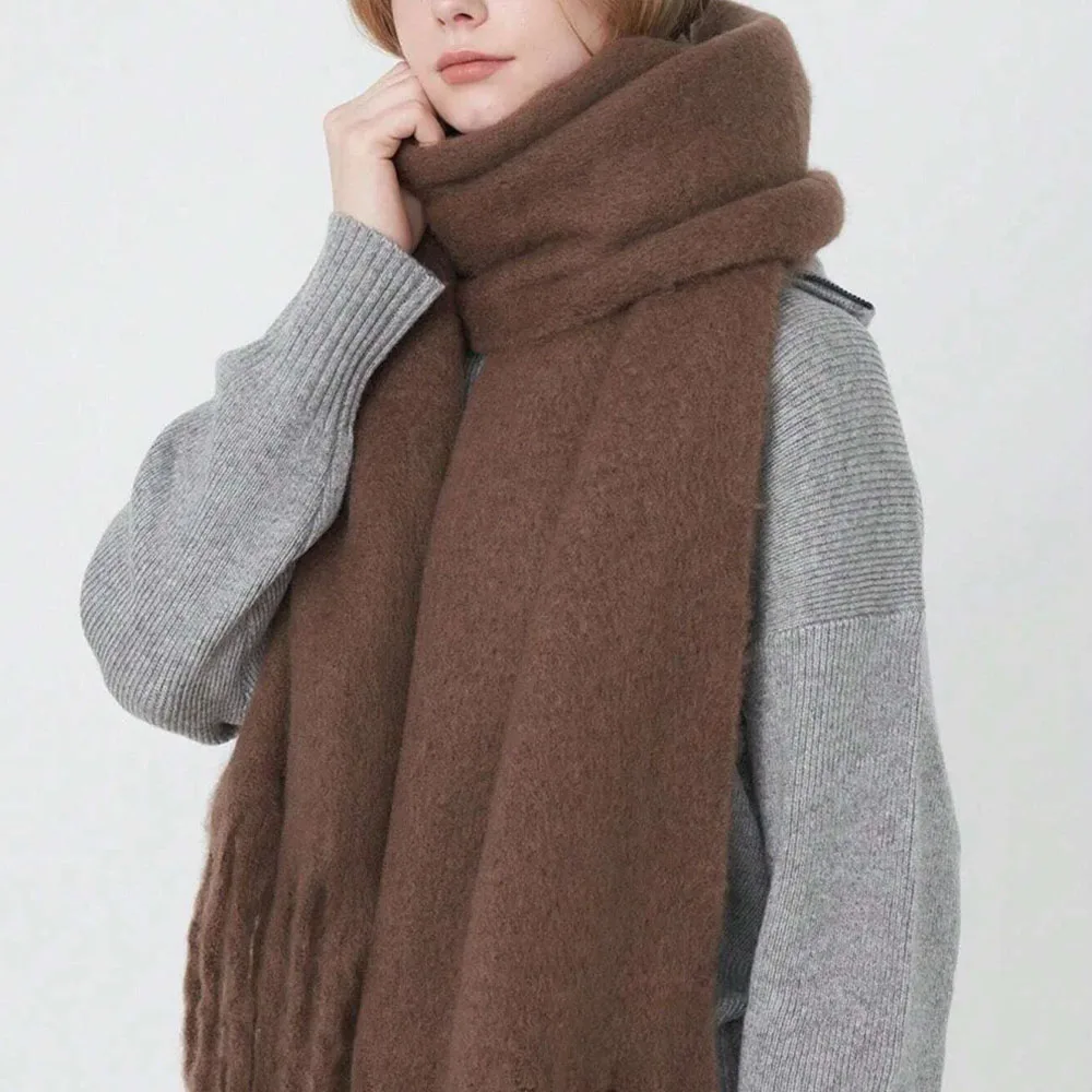 

Зимний шарф 37*230 см, женский роскошный кашемировый шарф, утепленные шарфы, шейный платок с кисточками, шали, однотонная мягкая шаль