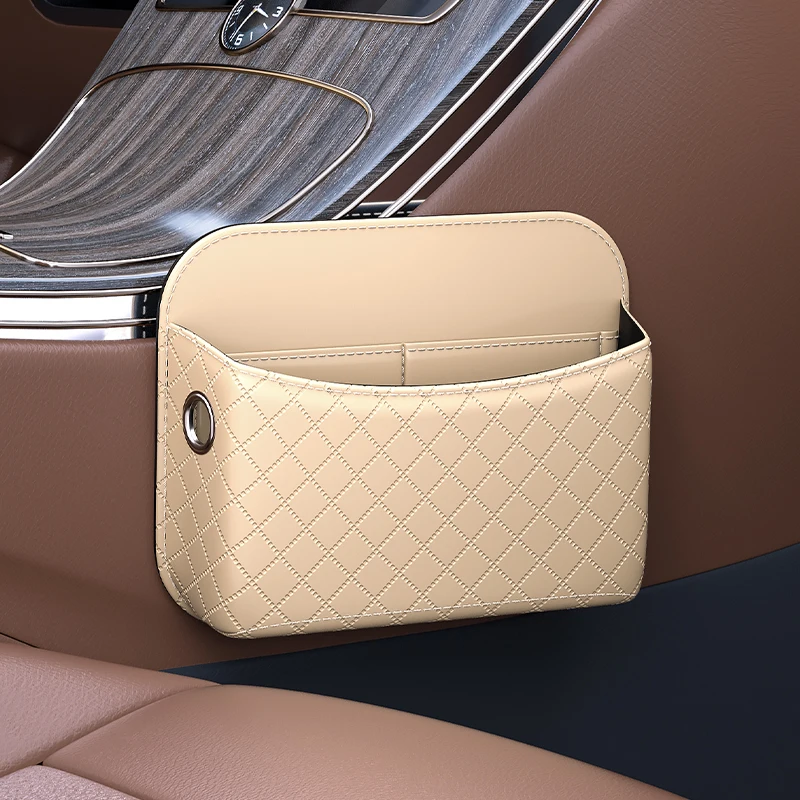 

1pc Car Mounted Storage Bag - Leather Vehicle Organizer Pouch, Functional Adhesive Car Phone Holder, In-Car Phone Storage Bag