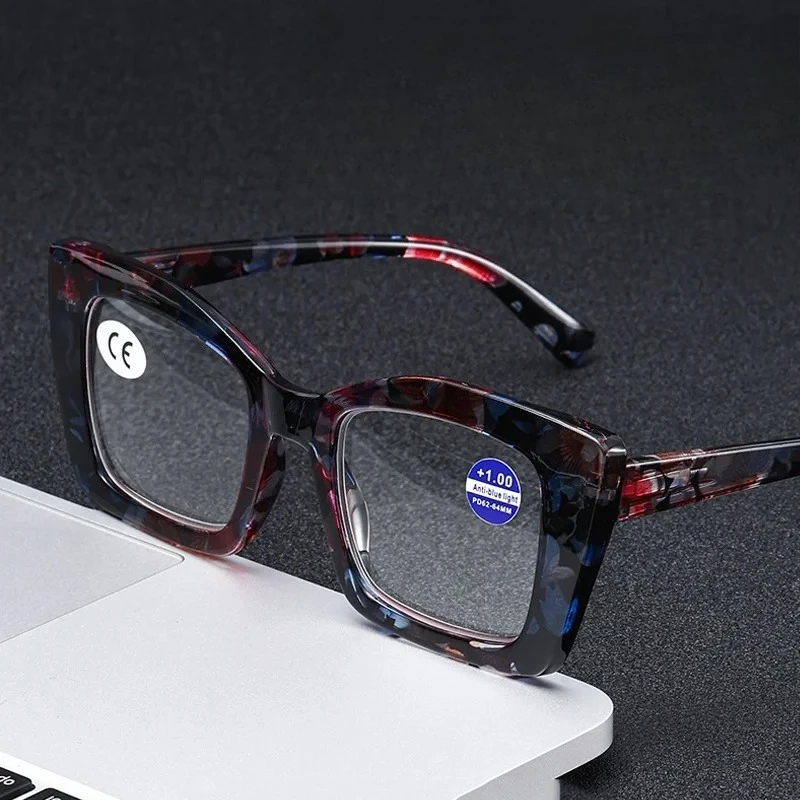 New Large Frame Anti Blue Light Presbyopia Glasses Fashion Patterned Spring Leg Versatile Glasses Ultra Light Unisex Eyewear