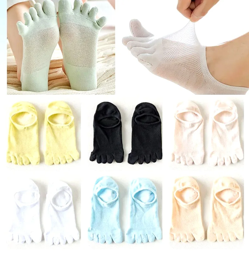 

Men Women Slipper Toe Socks Mesh Hollow No Show Ankle Short Socks Sports Sweat-Absorbing Cotton Breathable Five Finger Boat Sock