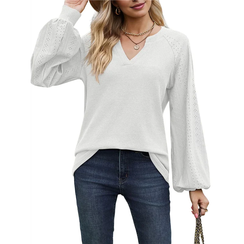 

NEW-Womens Long Sleeve T-Shirts Deep V Neck Blouse Dressy Casual 2025 Fashion Loose Soft Fall Winter Clothes
