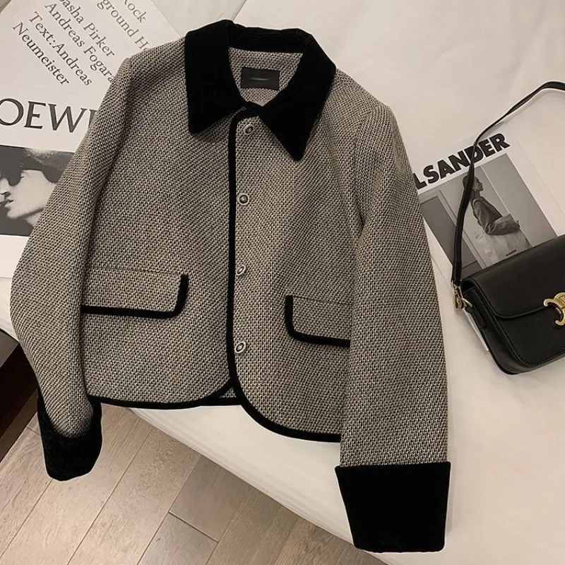 New Autumn and Winter Thickened Single Button Suit Coat Ladies Fashion Patchwork Casual Loose Blazer Women Tops Clothing