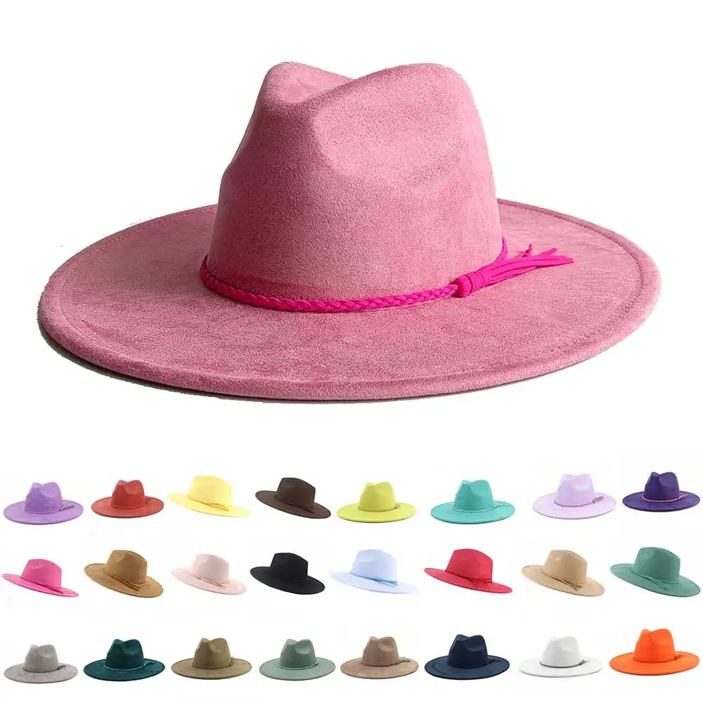Vegan suede hat Teardrop shape 9.5cm wide brim  men and women autumn and winter felt jazz hat classic church hat hats for woman