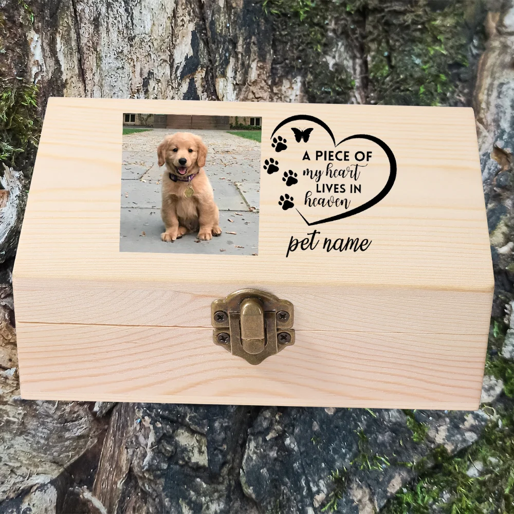 Personalized  Pet\'s Photo Customize Your Pet Name Cremation Cat Ashes Urn Box Dog Ashes Custom Funeral Box Remains Wood Box