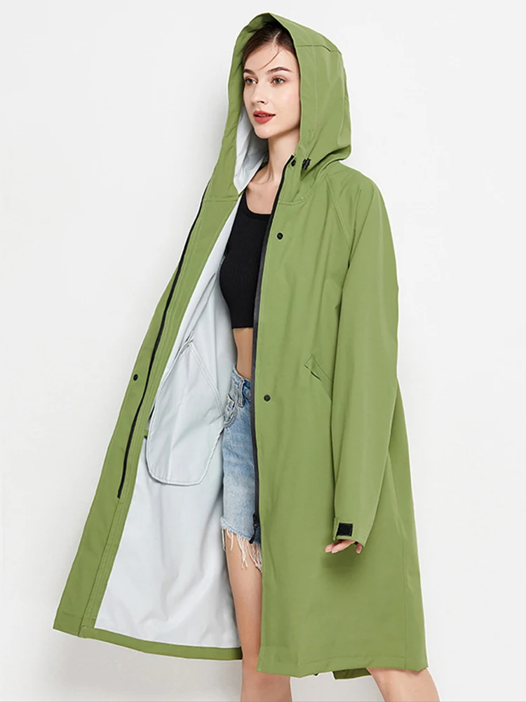 Long Hooded Rain Jackets for Women, Waterproof Raincoat, Outdoor Windbreaker, Trench Coat