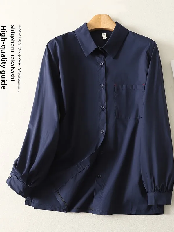 

Spring 2026 New Pure Color Linen Simple irt Large Size Women's Single Button Turn-down Collar Long Sve Casual Loose Top