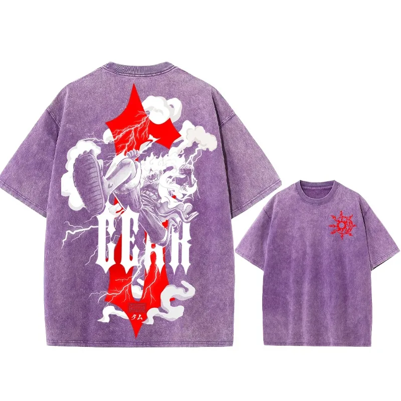 الصيف الرجال غسل تي شيرت انمي ياباني قطعة واحدة الجرافيك الملابس Harajuku Y2K المتضخم 100% القطن نصف كم بلايز تيز