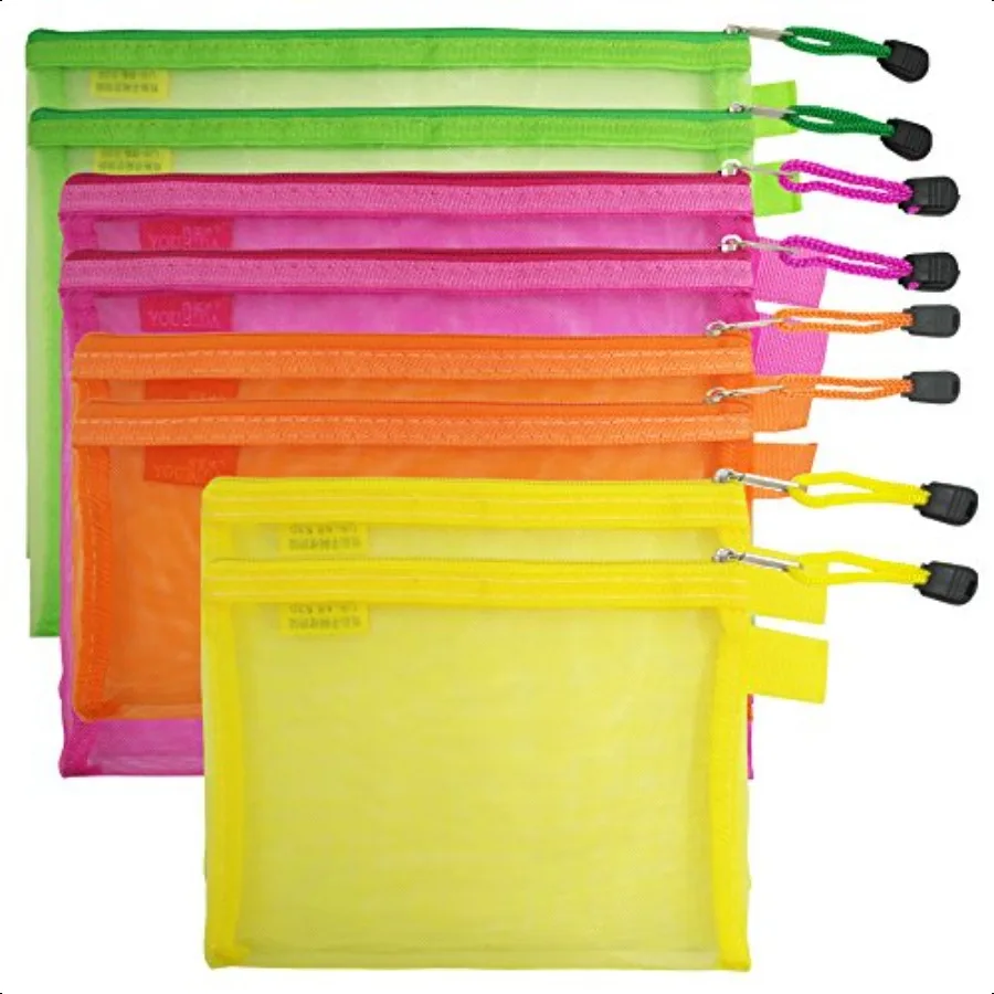 

8 Pcs Zipper Mesh File Bags Folder Document Pockets with Bill B5 A5 A6 Size 4 Color 4 Size Nylon Pencil Case Cosmetic Storage O