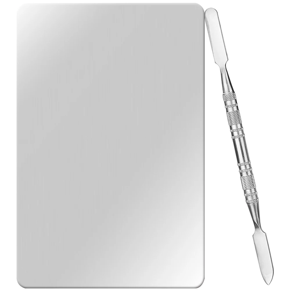 

Stainless Steel Makeup Plate with Spatula for DIY Skincare Cosmetics Foundation Mixing Tool Compact Travel Friendly