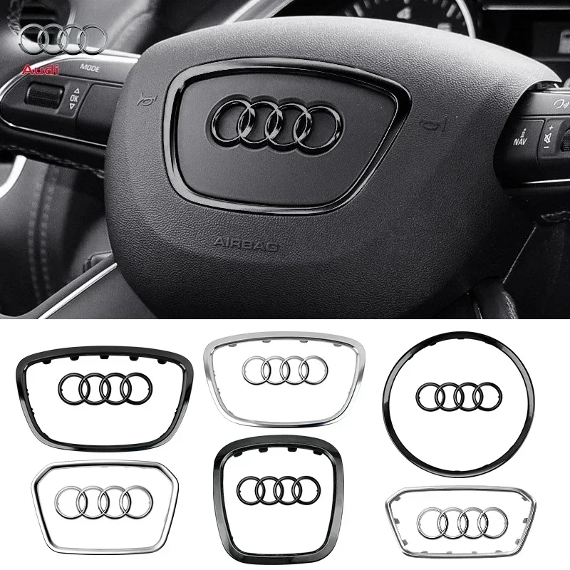 

Эмблема-наклейка с гальваническим покрытием для руля Audi (яркая рамка, полоса) для моделей A3, A4 B8 8P, B9 8V, A5, A6 C7, A7, Q3, Q5, Q7