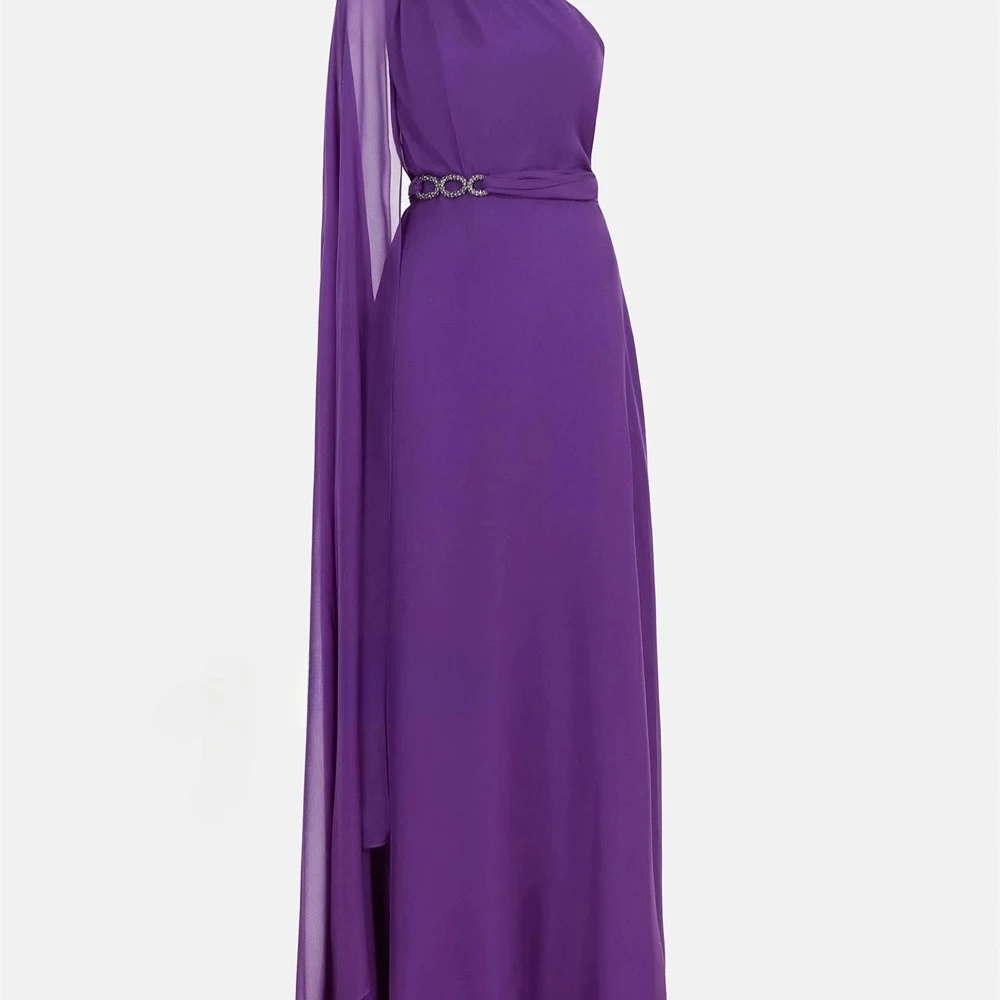 Evening Dresses for Women One Shoulder Draped A Line Evening Gowns Sequin Belt Long Elegant Wedding Guest Dress Customized