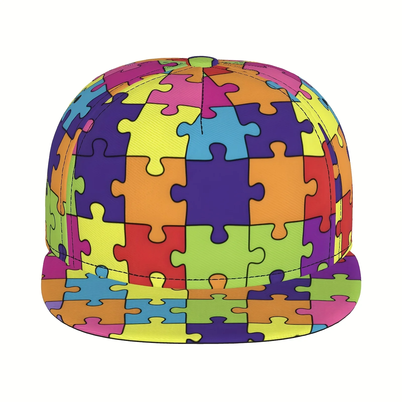 Бейсбольная кепка с красочным узором-головоломкой — регулируемая, легкая шляпа из полиэстера с плоскими полями и ярким мультяшным дизайном,
