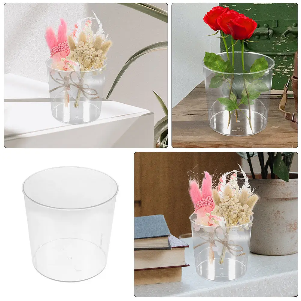 Transparent Flower Waking Bucket PP Material Anti-Fall Fresh Flower Storage Container Desktop Vase Decorative Floral Arrangement