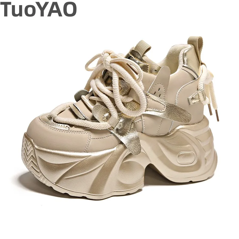 8CM Heels Chunky Sneakers Winter Autumn Women Warm Snow Shoes Comfortable Casual Leather Shoes Plush Platform Sports Sneakers