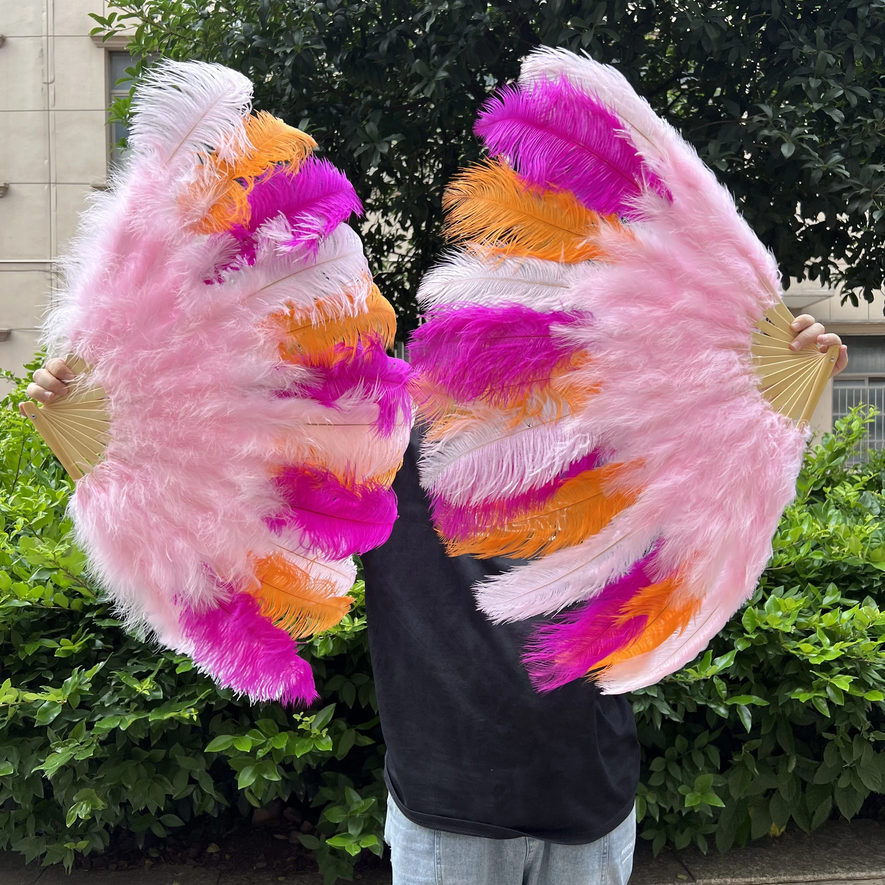 Soft Fluffy Colorful Ostrich Feather Hand Fan 100cm 13 Bones Foldable Fan Belly Dance Stage Performance Wedding Halloween Props