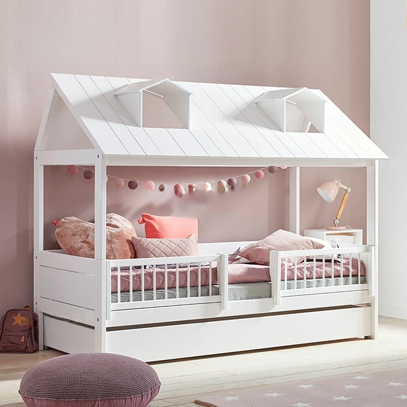 Customized white pull-out bed/Creative personality tree house bed/Double layer mother bed/Storage children's bed