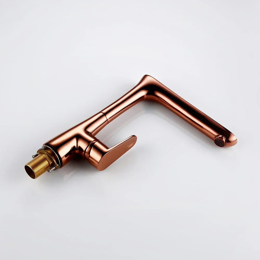 Bagnolux Polished Rose Gold Brass Single Hole Handle Deck Mounted Hot And Cold Mixing Kitchen Sink Faucet view 4