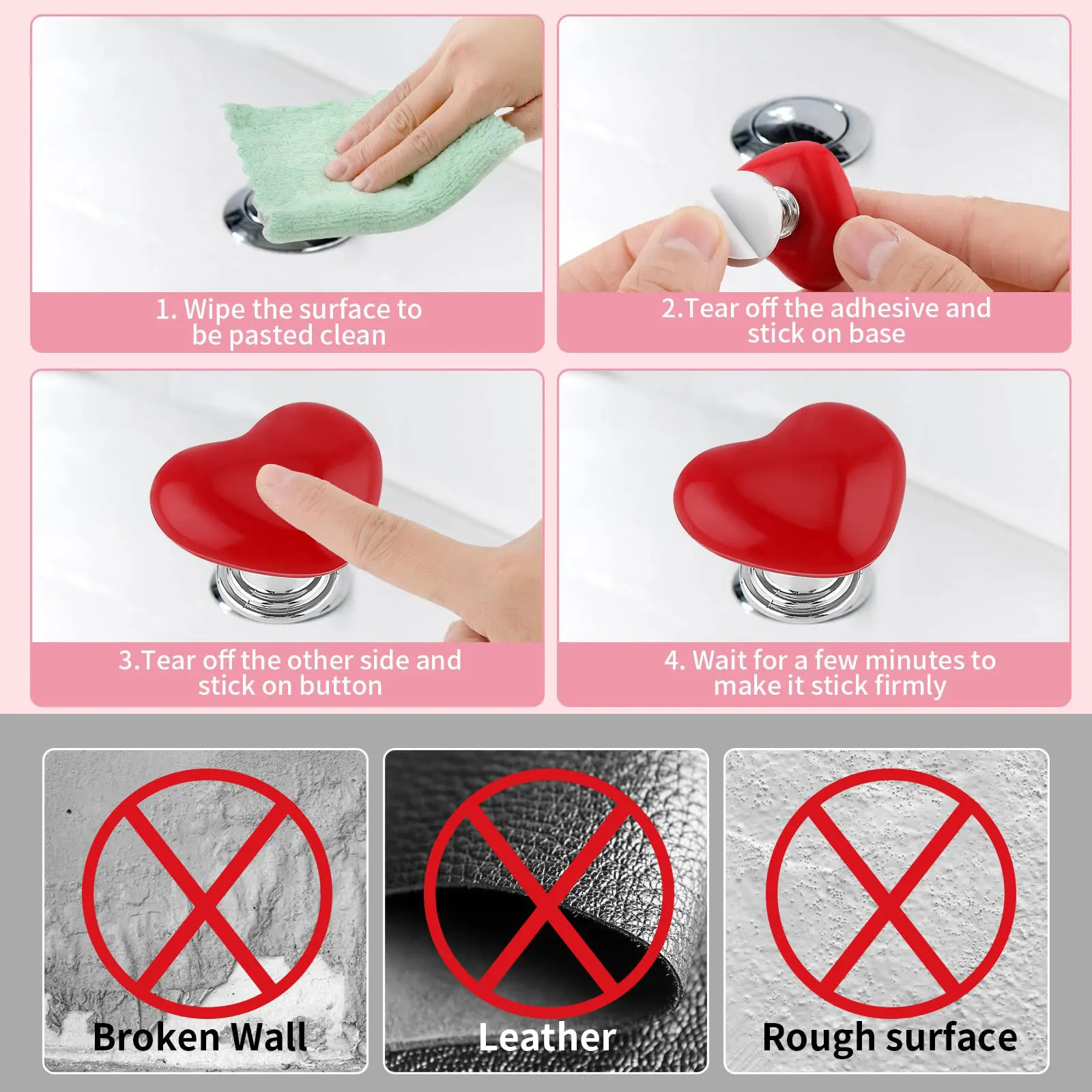 Toilet Tank Press Button For Women Manicure 4Pcs Love Heart Shaped Toilet Flush Button Pusher