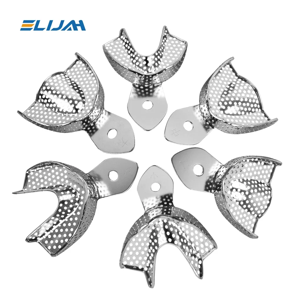 ELIJAH 2Pcs Stainless Steel Dental Impression Trays Upper Lower Teeth Holder  Autoclavable Denture Teeth Tray Dental Lab Tools