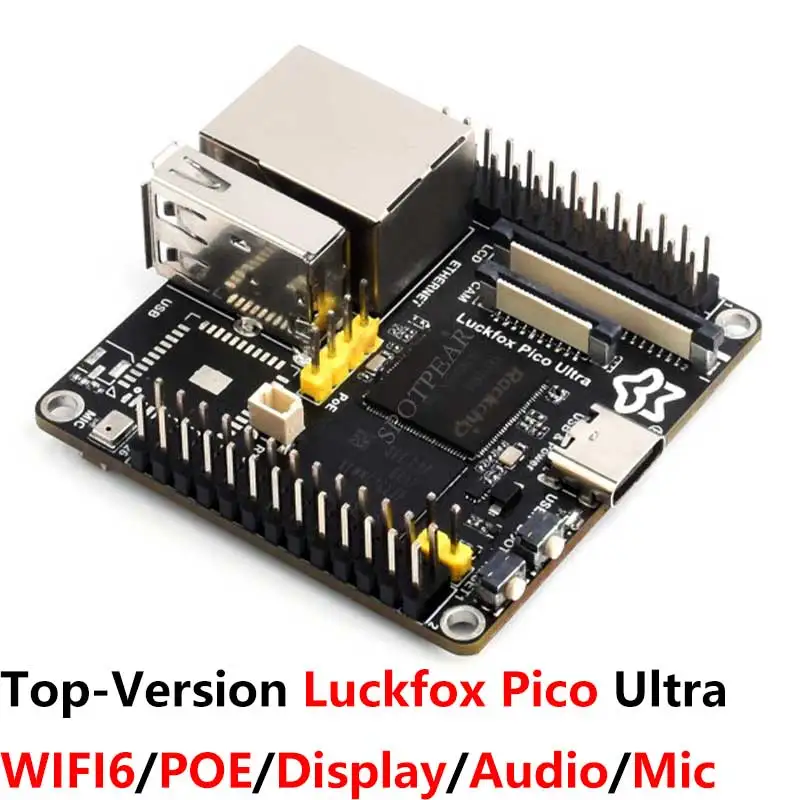 Luckfox Pico Ultra OnBoard EMMC-8GB Mic Option WiFi6 /PoE RV1106 With Audio and Displ 【Authorized Agency】Top-Version