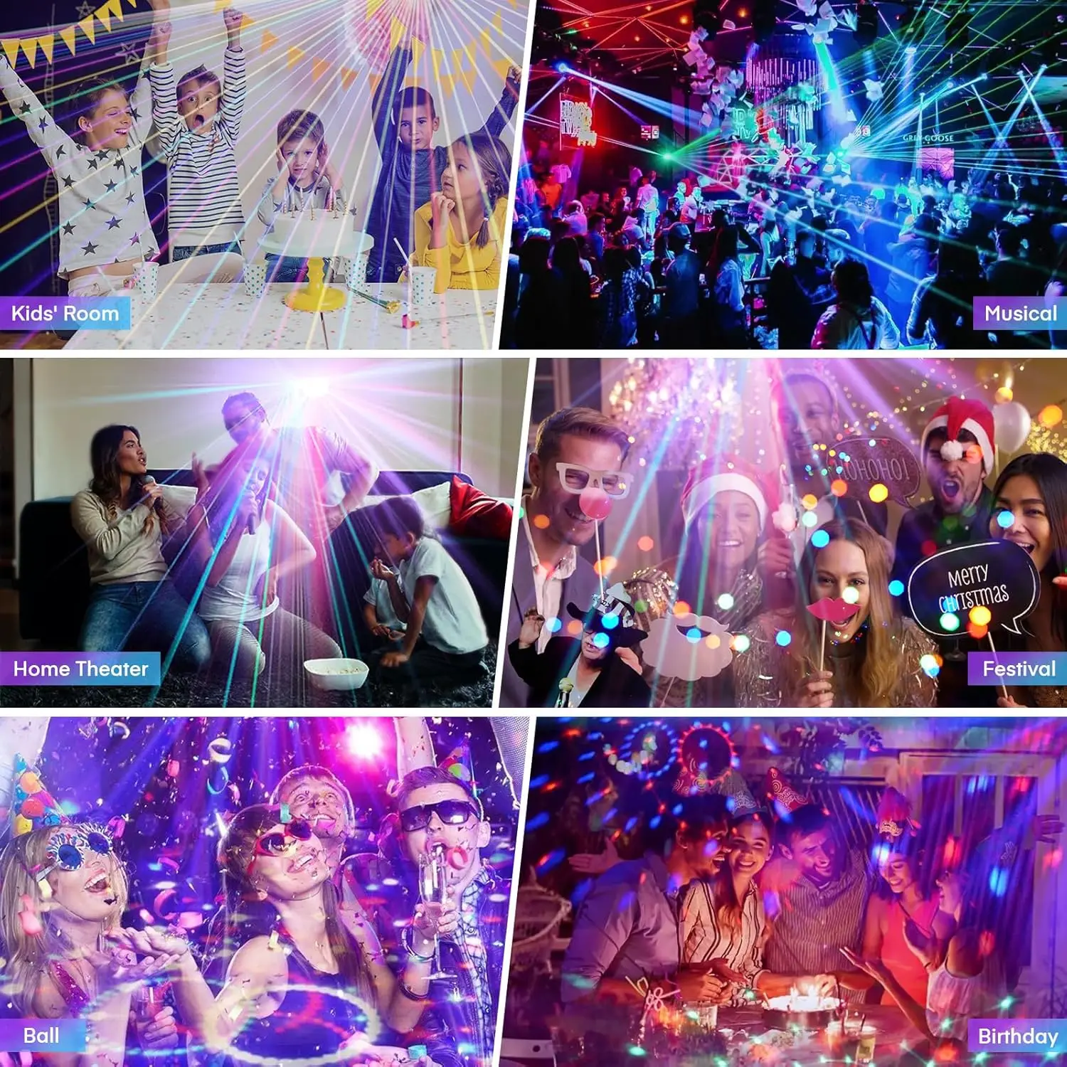 5-in-1 Disco Lights Led DJ Light with Tripod Stand, Kaleidoscope Ball/Red Green Pattern/Sound Activated/Star Light/Strobe Effect image 6