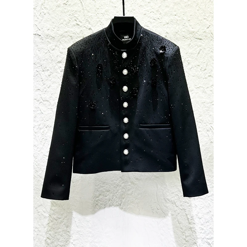 2025 الخريف الرجال حجر الراين تصميم ثلاثي الأبعاد زهرة دعوى مجموعات الرجال الراقية ضوء السترات الفاخرة السراويل قطعتين مجموعات