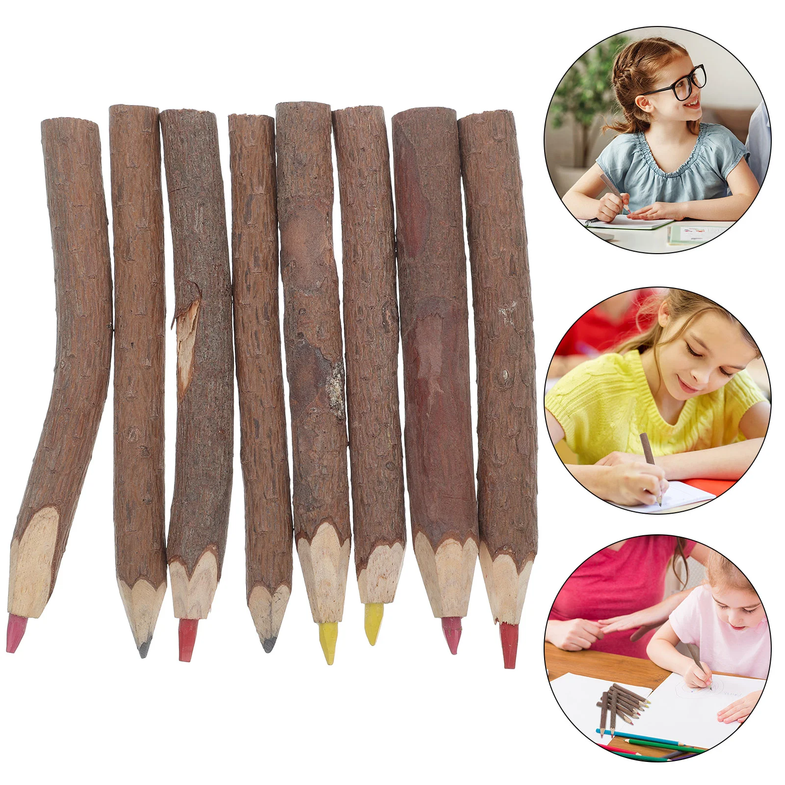 8 Stück 9–10 cm Buntstifte mit Baumzweig, Zeichenstift-Set für Künstlerskizzen (gemischte Farben), Baumzweig-Bleistifte