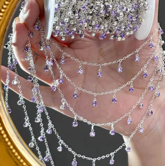 1Meter 0.5meter Color Rhinestone Pendant Copper Chains For DIY Necklace Bracelet Clothing Hair Jewelry Making Accessories view 3