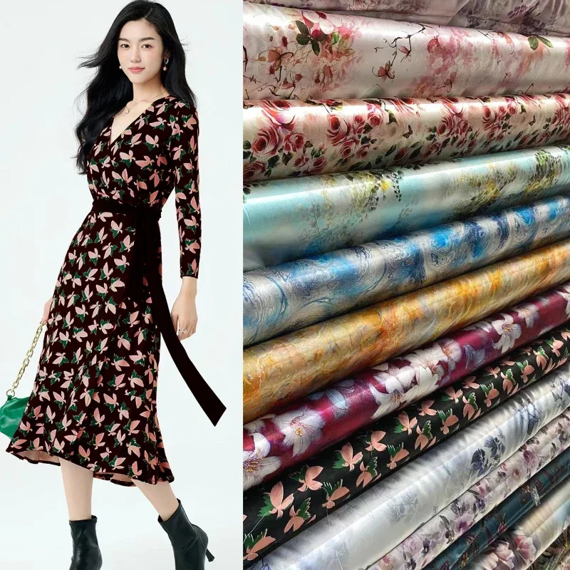 Summer Mulberry Silk Stretch Satin Printed Satin Fabric Spring Summer for Dress Cloth Per Meter for Sewing Diy Spandex Material