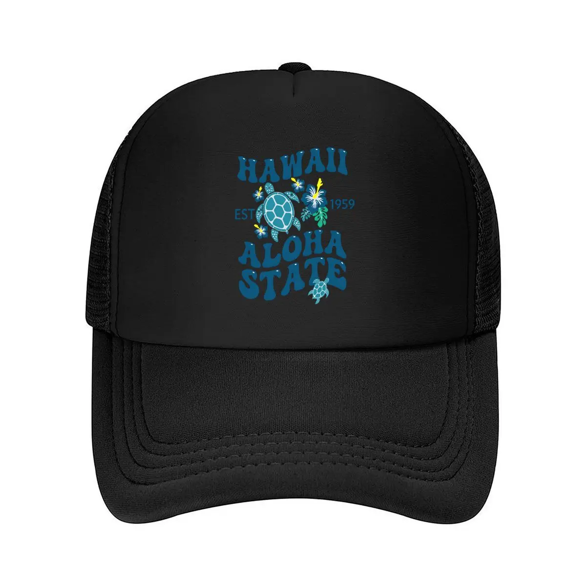 Hawaii Aloha State Est 1959 Turtle Hibiscus Mesh Baseball Cap Hip Hop