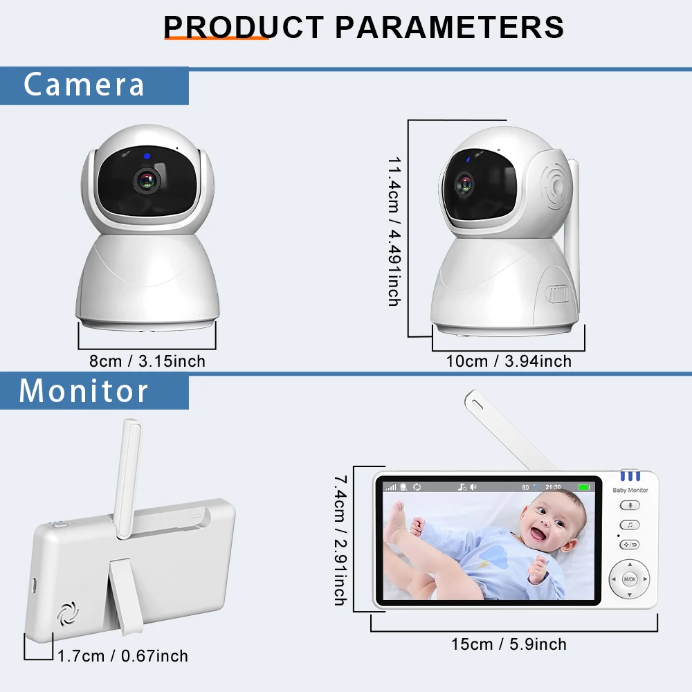5" 720P HD IPS Screen Video Baby Monitor Pan Tilt 4X Zoom Camera Babysitter 2 Way Audio Night Vision 3500mAh Battery Lullaby VOX