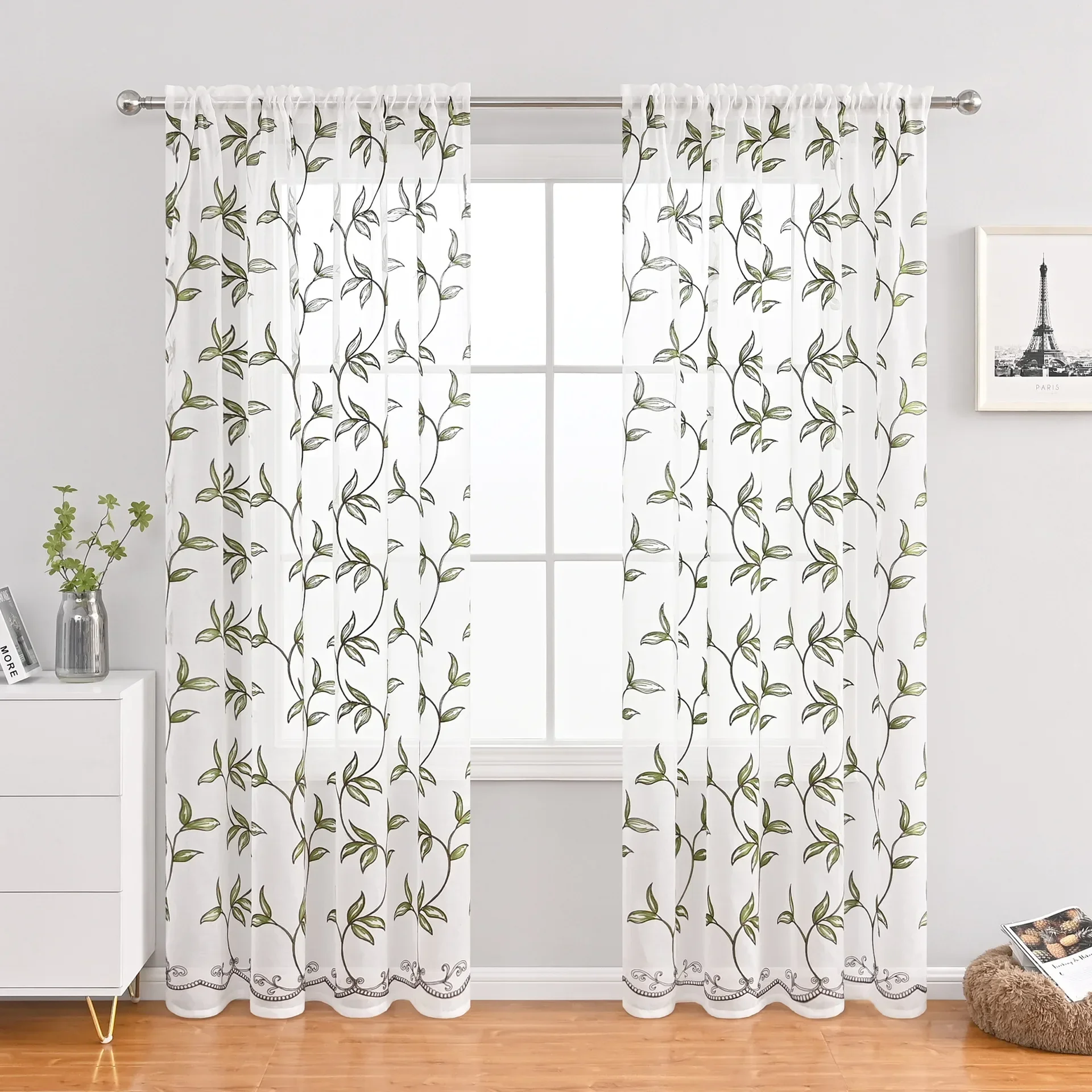 

FF2041Curtain gauze curtain vine leaves embroidered gauze bay window sand curtain white translucent embroidered gauze