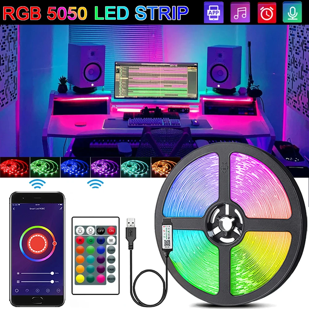 5V RGB 5050 LED Light Strip USB Infrared Remote Control Flexible Lamp Tape Ribbon Diode For Festival Party TV Desk Bedroom