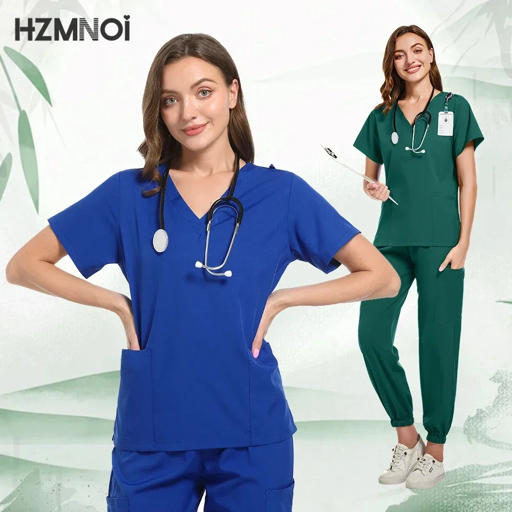 

Nursing Uniforms Women's Scrub Set Top + Pant Medical Surgical Nurse Beauty Salon Workwear Clinical Scrubs Spa Doctor Tunic Suit