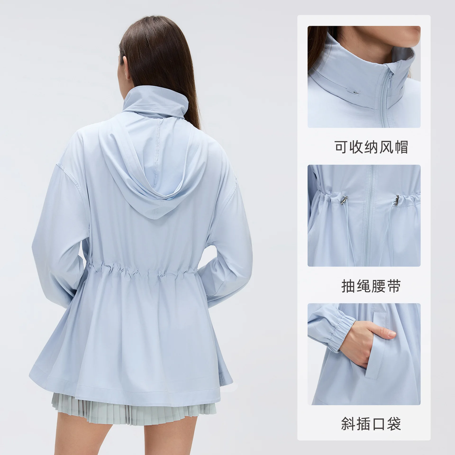 Can Store Hats Stand Collar Lightweight Quick Dry Windbreaker Jacket Women Outdoor Sport Commute Hooded Trench Coat Jacket