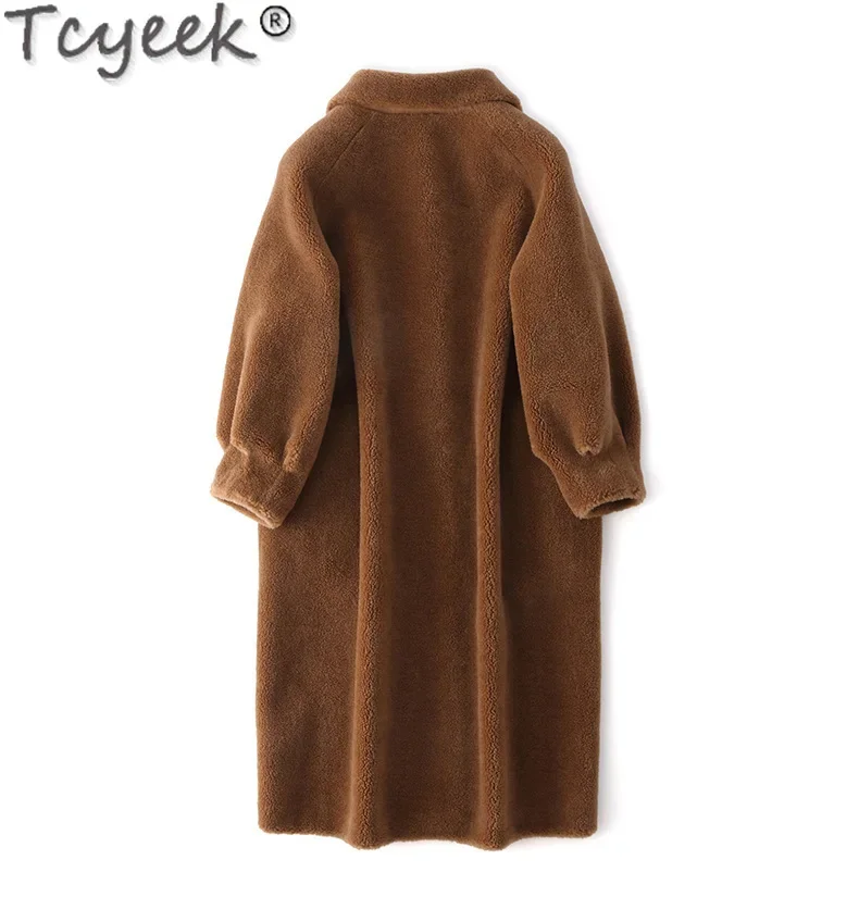 Tcyeek 100% Wool Jacket Fashion Sheep Shearling Coat Ladies Winter Jackets for Women Mid-length Wool Warm Coat Casaco Feminino