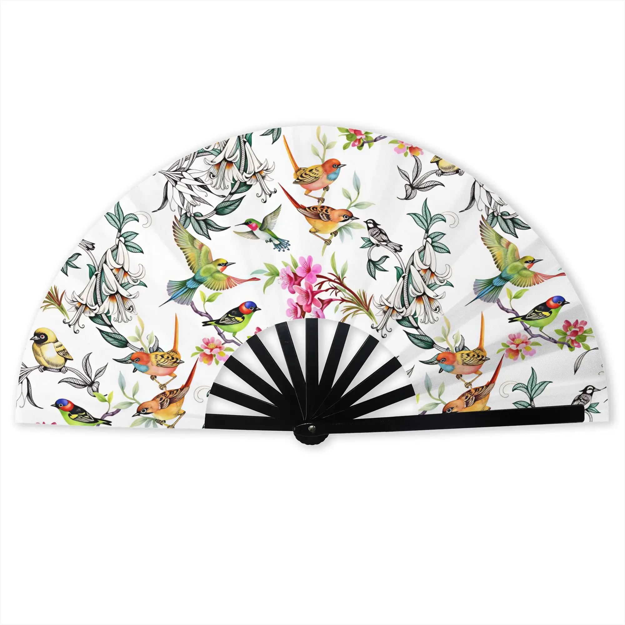 Watercolor Exotic Birds Hummingbirds Tropical Flowers Portable Pocket Fan Outdoor  Folding Fan  Cooling Handheld Fans