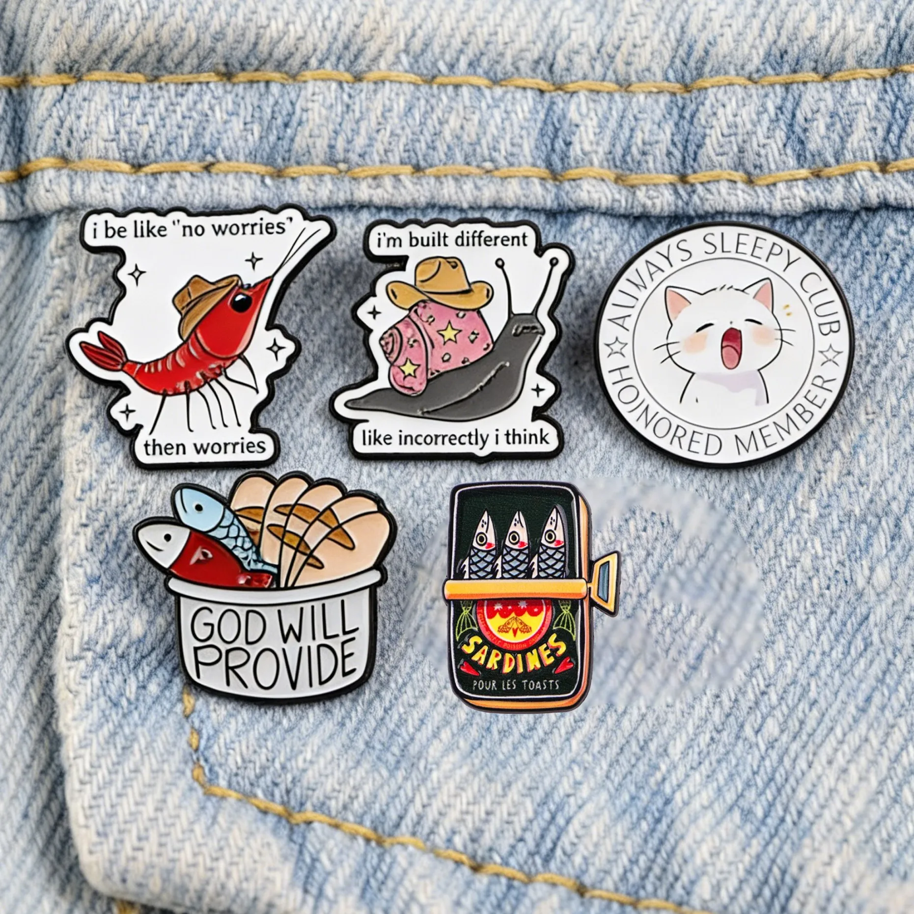 GOD WILL PROVIDE - Broches de esmalte con diseños de camarones, caracoles y gatos de dibujos animados, broches de solapa sarcásticos para mochilas, regalos de joyería divertidos