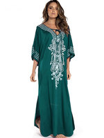 2025 Indie Folk Lace Up V-Neck Batwing Sleeve Summer Beach Dress Tunic Women Beachwear kaftan Maxi Dress Robe Sarong Q775