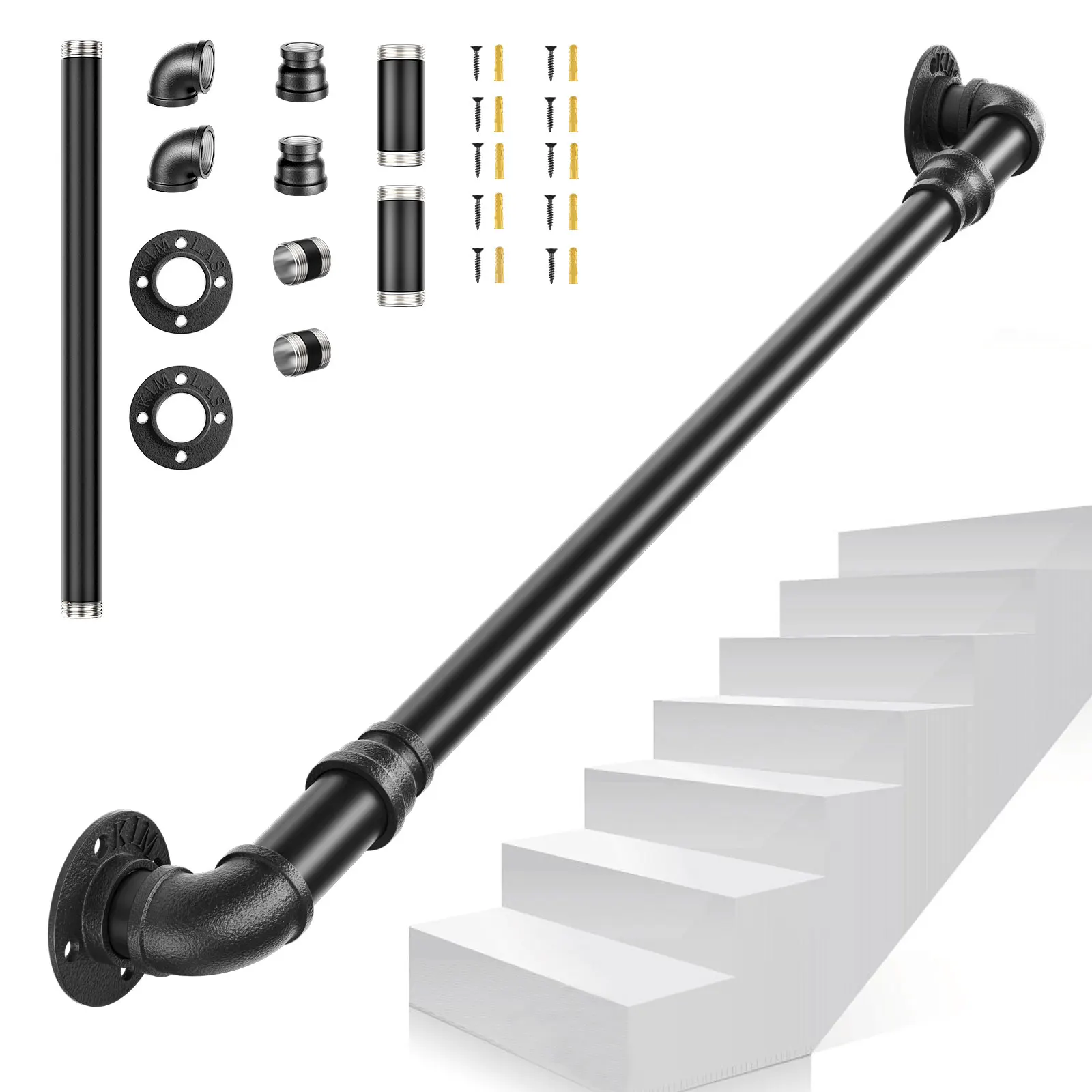 2m Wand halterung Industrie Eisen Loft Treppe Handlauf Edelstahl schwarz Rohrs chiene Innentreppe 110lbs Tragfähigkeit