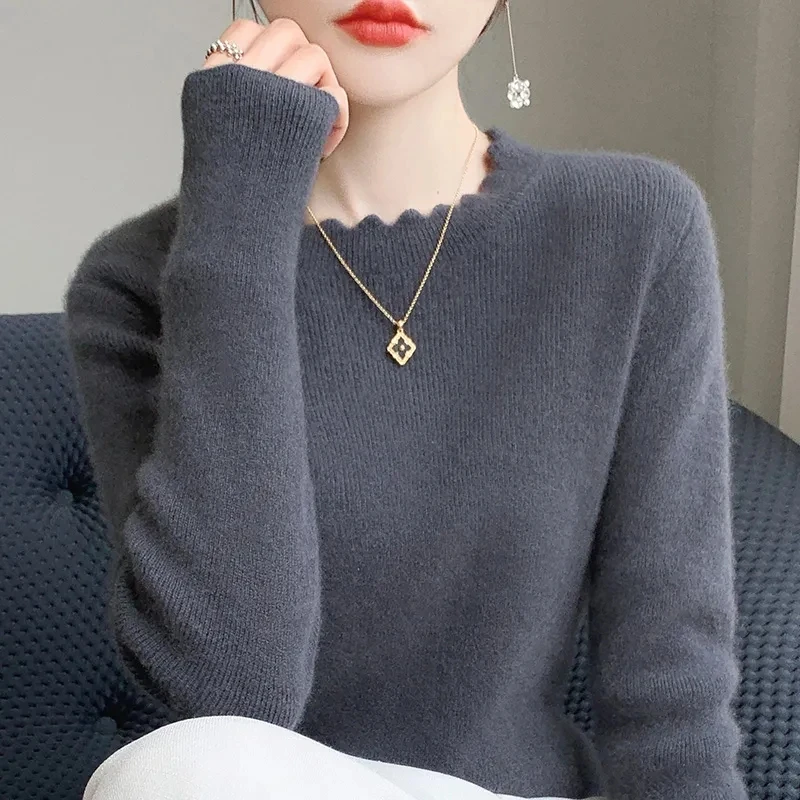 

2024 Autumn And Winter Cashmere Sweater Women's Crew Neck Pullover Casual Knitted Top Women's Short Undercoat Fashion