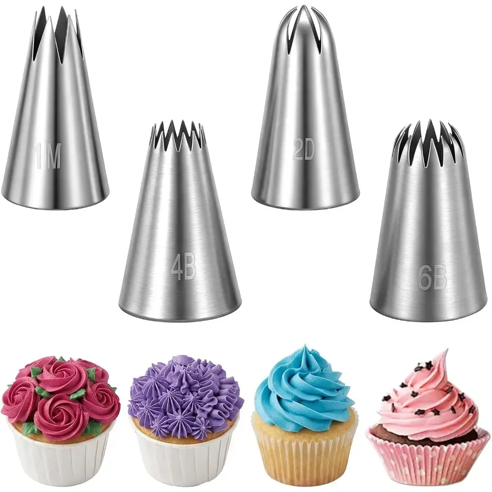 Large Piping Tips Set, 4PCS Stainless Steel, Cake Decorating Frosting Icing Tips, Baking Tools