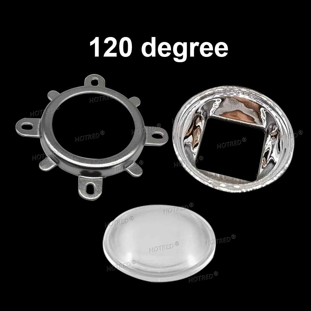 1 Juego de lentes LED de 44mm con enfoque de vidrio óptico de 60 y 120 grados + colimador reflector de 50mm + soporte fijo para LED COB de 20W 30W