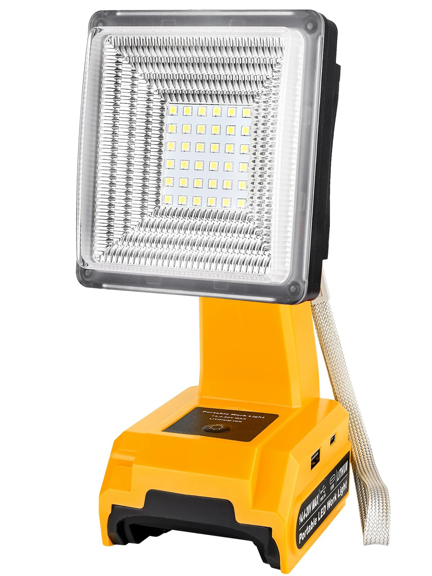 25W 1500LM LED ضوء العمل لـ Dewalt 20V 60V بطارية ضوء الفيضانات في الهواء الطلق مع USB-A وUSB-C 2.1A منافذ شحن سريع 3 أوضاع إضاءة لإصلاح السيارات في موقع العمل والتخييم والطوارئ DCB200 DCB203 DCB204 DCB205 DCB206 DCBP0