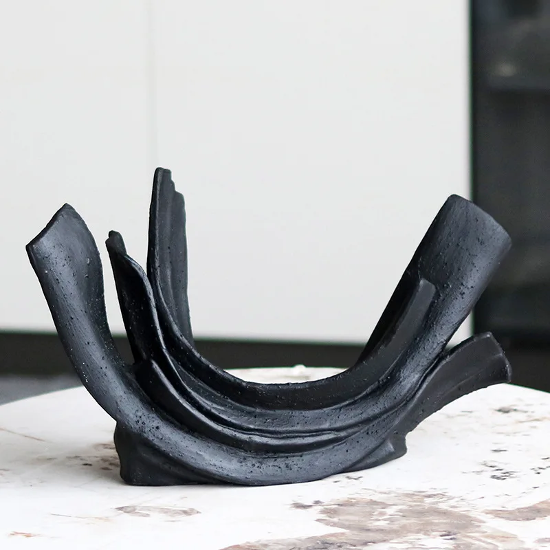 Simple new Chinese style wabi-sabi wind crescent arc wave abstract ornaments model room sales office entrance soft decorations
