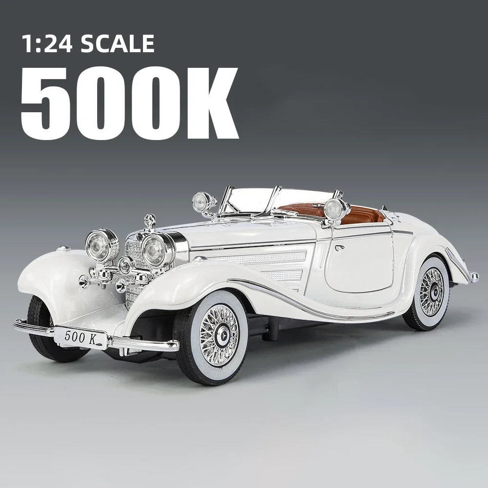 1:24 Mercedes-Benz 500K 1936 Classic Car Alloy Car Model Sound and Light Pull Back Children's Toy Collectibles Birthday gift