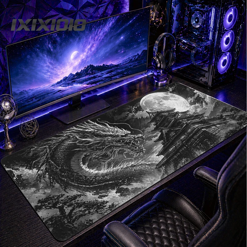 Mouse Pad Moonlit Dragon Pagoda Gaming printon demand New HD Computer Mousepad XXL Carpet Natural Rubber Soft PC Table Mat