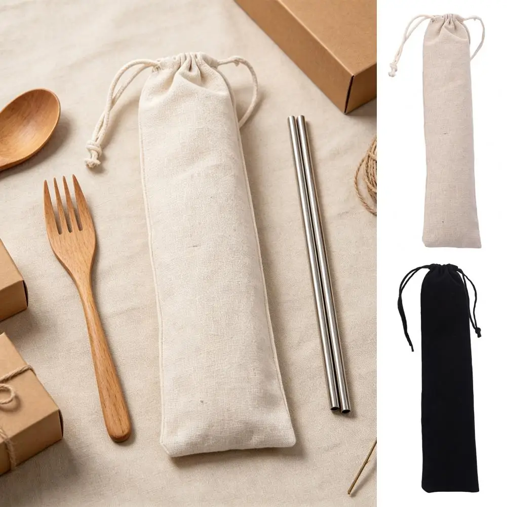 Drawstring Cutlery Bag, Portable Reusable Utensil Pouch,Organized Utensil Bag Washable Storage Organizer for Chopsticks Spoons