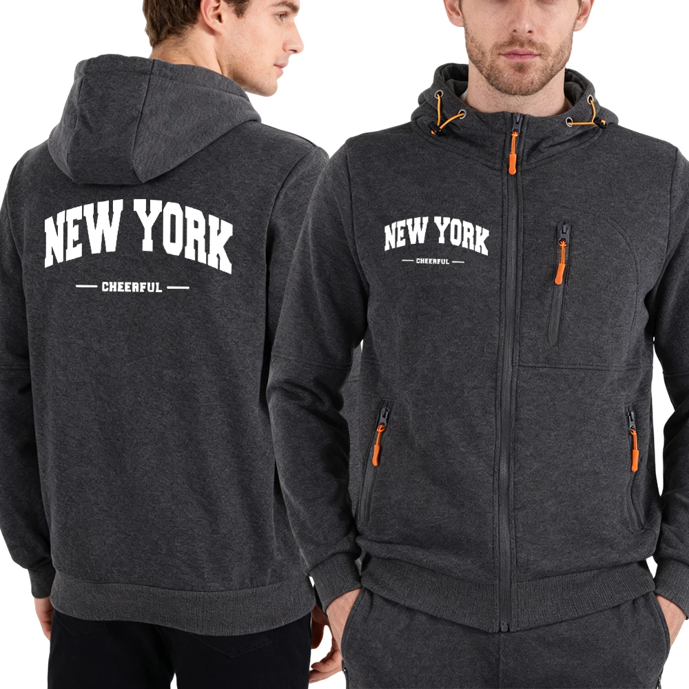

New York Cheerful Printed Zipper Hoodies Men Autumn Fashion Streetwear Fleece Pocketed Hoody Casual Oversize Top Soft Sportswear